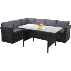 Mendler HWC-A29 Poly Rattan komplekts, dārza mēbeļu komplekts Lounge Dining Table Set, melns
