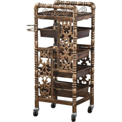 Pārvietojamie ratiņi, mājsaimniecības apkopes ratiņi, 5 plaukti, Retro salona skaistumkopšanas ratiņi ar paplātes riteņiem, frizieru grima nodalījums, matu rullīšu ratiņi ar 5 atvilktnēm