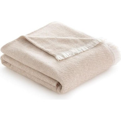 Todocama - Īpaši mīksta kokvilnas svītrainā sega daudzfunkcionāla gultas pārklājs Dīvāna gultas dekoratīvs pārklājs un kakla lakatiņš (smilškrāsas bēšs, 180 x 240 cm)