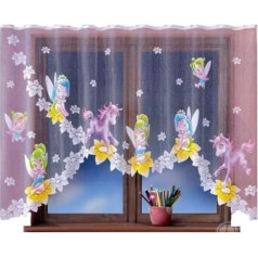 HomeDekorator® Aizkars ar volānu lenti, Bērnu istaba, Zēni, Meitenes, Balts, 300 cm, Īpaši plats, Džungļu motīvs, Tīkla aizkars, Īss aizkars, Caurspīdīgs Īss caurspīdīgs universāls lenta