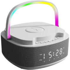 Modinātājs pie gultas, digitālais radio modinātājs ar 15 W ātru Qi bezvadu lādētāju, Bluetooth skaļruni, FM radio, taimeris, nakts lampa, atbalsta TF karti, AUX modinātāja radio guļamistabai