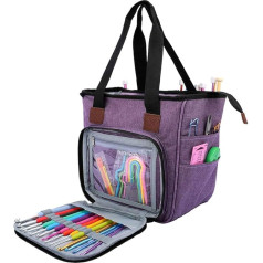 SumDirect Dzija soma, adīšanas organizators, pārnēsājama soma dzijas, adāmadatu, tamboradatu, adāmadatu āķīšu, rokasgrāmatu un citu piederumu glabāšanai, Rainforest, violeta, moderna