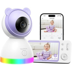 YESIMOM bērnu monitori ar kameru 2K/3MP, 5,5 collu HD WLAN video bērnu monitori ar aplikāciju, IR/RBG nakts redzamība, PTZ 360°, uzvaras/kustības noteikšana, AI izsekošana, diapazona signalizācija, divvirzienu audio, liels diapazons