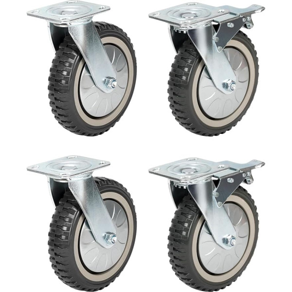 4 Stück Schwerlastrollen Industrielle Lenkrollen mit ohne Bremsen, Trolley-Räder, 360° Lenkrollen
