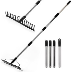 Warmiehomy Dārza grābeklis ar 4 pēdas garu regulējamu nerūsējošā tērauda rokturi, arkas grābeklis dārza darbarīki augsnes atbrīvošanai / lapu savākšanai / zāliena izlīdzināšanai