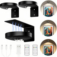 Laliled bezvadu bilžu gaisma, dimmējams LED bilžu apgaismojums ar tālvadības pulti un taimeri, magnētiskā bilžu lampa, bilžu gaisma, uzlādējama sienas lampa ar 3 krāsu temperatūrām