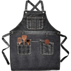 Funern Džinsa priekšauts ar kabatām Regulējams ēdiena gatavošanas priekšauts Džinsa priekšauts ar vairākām kabatām virtuves ēdiena gatavošanai, grilēšanai, dārzam, melns