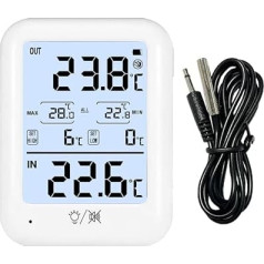 Digitālais ledusskapja un saldētavas termometrs ar signālu iekštelpu un āra temperatūras displejs, ℃/℉ pārslēdzams, MAX/MIN atmiņa, LED un balss signāls, fona apgaismojums