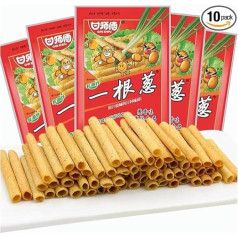 Ķīniešu uzkodas, pavasara sīpolu negrauzdētas kraukšķīgas kārtainās mīklas uzkodas ar maurloku garšu, klasiskas bērnības atmiņas, piemērotas svinībām un izklaidei (10 iepakojumi)