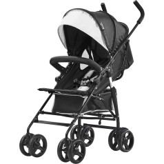 VEVOR Viegls, kompakts, viegli salokāms, ar regulējamu atzveltni, oglekļa tērauda rāmi, lielu glabāšanas grozu, ratiņi ar lietussargu ceļošanai un citiem mērķiem, melns/balts