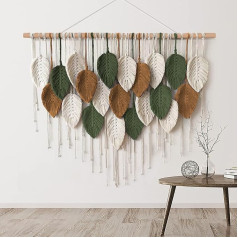Weldomcor Liels sienas piekaramais gobelēns, Boho makrame austs roku darbs, pušķu lapu gobelēns, bohēmisks sienas mākslas dekors guļamistabai, viesistabai, galerijas fonam