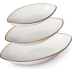 ONEMORE Lieli ovāli servēšanas šķīvji, 25,5/30,5/35,5 cm, 3 servēšanas šķīvju komplekts, porcelāna bļoda, no maziem līdz lieliem, servējuma šķīvji svinībām, gaļai, uzkodas, desertam, uzkodas, krēmīgi balti
