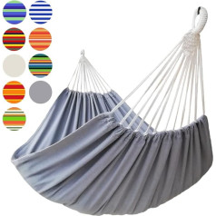 Gocan Āra šūpuļtīkls 2 personām, 220 x 150 cm, kopējais garums 330 cm, slodze 300 kg, kokvilnas audekla šūpuļtīkls dārzam, iekštelpām, bērniem, balkonam, pelēks, XXL