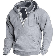 Vīriešu rudens un ziemas tīrtoņa krāsu modes kapuci 1/4 Zip Pulovers gadījuma Stand-Up apkakle jaka vaļēju sporta pulovers