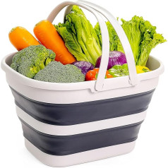 SAMMART 17L salokāms grozs ar rokturi - Pārnēsājams āra piknika grozs/krēsls - Salokāms iepirkumu maisiņš - vietu taupošs uzglabāšanas konteiners (pelēks/pelēks, 1)