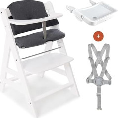 hauck Alpha Plus bērnu krēsls ar Alpha paplāti un sēdekļa polsterējumu - koka bērnu krēsls bērniem no 6 mēnešu vecuma, regulējams - balts