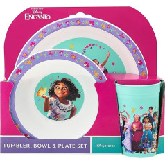 Disney Encanto bērnu trauku komplekts, 3 gabali, šķīvis, graudaugu bļoda un krūzīte, atkārtoti lietojams, bērniem, dzeramās krūzes un trauki maltītei, no 24 mēnešiem, violets, zaļš, rozā krāsā