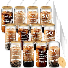 12 gab. komplekts sievietēm, stikla tumbleris ar vākiem un salmiņiem, 20oz, laimīgas dzimšanas dienas dāvanas mammai, māsai, pateicības dāvanas sievietēm, skolotājai, medmāsai,