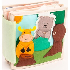 Jolly Designs Dzīvnieku draugi - 6 lappuses Mini klusā grāmatiņa - Montessori rotaļlieta no 4 mēnešiem - veicina motoriskās prasmes un sensorus - ar rokām veidota filca grāmatiņa - izglītojoša rotaļlieta maziem bērniem - aizņemta grāmata