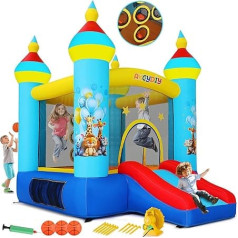 AKEYDIY Iekštelpu āra Bouncy House, smieklīgs Bouncy House ar pūtēju, Tropu džungļu dzīvnieki, ballīte Bouncer Slide & Jumping Area, bumbiņu mešanas spēle, pagalms, piepūšamais Bouncy House, dāvana