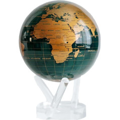 MOVA Globuss, zaļš un zelts, 4,5 collas ar pamatni, saules enerģijas rotējošais globuss, unikāla dāvana