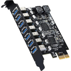 ieron USB 3.2 priekšējā kontrollera adaptera karte 7 porti PCI-E Express paplašināšanas karte ar 7 pieslēgvietām Iekšējā PCIe USB karte savieno 7 modernas ierīces operētājsistēmai Windows