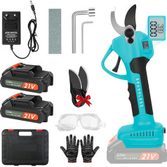 40 mm akumulatora dārza šķēres, elektriskās dārza šķēres ar 2 gab. 21 V 2000 mAh akumulatoriem un rezerves asmeņu komplektu, LCD displejs, bezsuku motors, elektriskās dārza šķēres, zaru griezējs, dārzs