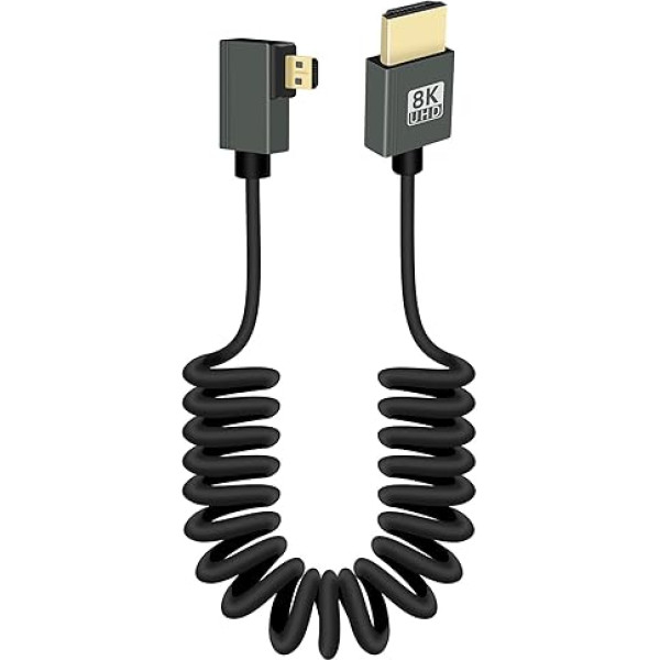 RIIEYYOCA 8K īsais Micro HDMI uz HDMI kabelis, 90 grādu leņķa taisnā leņķī, 48 Gbps ātrgaitas HDMI2.1 atbalsts HDR, 8K @ 60Hz, 4K @ 120Hz, saderīgs ar videokamerām, monitoriem (pa labi)