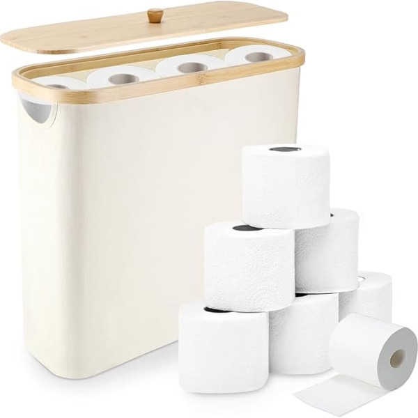 Zikenis Tualetes papīra uzglabāšanas kaste, 25 L tualetes papīra uzglabāšanas grozs ar bambusa vāku 12 ruļļiem, Oksfordas audums, ūdensizturīgs, salokāms tualetes papīra organizators vannas istabai un mājsaimniecībai