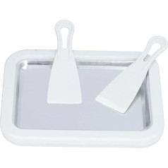 Cepta jogurta mašīna, saldējuma veidotājs, mini nerūsējošā tērauda nesavienota tūlītējā saldējuma panna, cepta ledus nodalījuma rullēšanas mašīna ar 2 spatulām un aizsalšanas aizsardzības rāmi (balta)