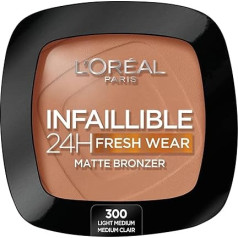L'Oréal Paris Infaillible 24h Fresh Wear Soft Matte Bronzer, ilgnoturīgs un necaurspīdīgs bronzeris, dabīgam un matētam iedegumam, krāsa: 300 Light Medium, iepakojums 1 gab.