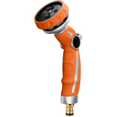 Restmo dārza ūdens smidzinātājs, izturīga metāla dārza duša tīrīšanai un laistīšanai, augstspiediena apūdeņošanas smidzinātājs automašīnu mazgāšanai, 9 modeļi, plūsmas regulēšana ar īkšķi, darbināms ar vienu roku, oranžs