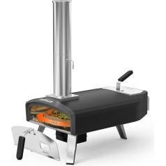 Mimiuo āra picu krāsns ar rotācijas funkciju un 33 cm apaļiem picas akmeņiem, pārnēsājama picu krāsns kokoglēm un malkai, ideāli piemērota dārzam, terasei un balkonam, picu krāsnis