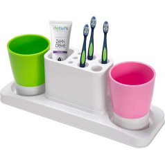 Aebeky Plastmasas zobu birstes turētājs Vannas istabas zobu birstes turētājs ar 2 kausiem
