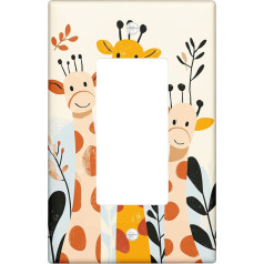 Izteiksmīgas žirafu gaismas slēdžu vāku plāksnītes / kontaktligzdu vāciņi, rotaļīgs dzeltens safari motīvs bērnu istabām, termoplastiskās sienas plāksnītes, standarta izmērs, viens rokturis.