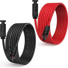 TRAMILY 5M/16.4 10AWG saules bateriju pagarināšanas kabelis ar sieviešu un vīriešu saules paneļu elektroinstalācijas kabeļa adapteri (16FT sarkans + 16FT melns)
