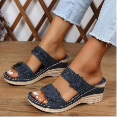 Sieviešu vasaras elpojošs apavi Sieviešu modes slīdēt uz ķīļi Toe pludmales ziedu sandales Slip-on Sieviešu sandales zeķes kurpes Dāmu biznesa un atpūtas izturīgs Bling Classic kurpes