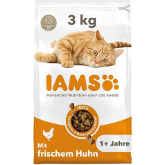 IAMS for Vitality Dry Cat Food with Chicken - sausā barība kaķiem no 1 līdz 6 gadu vecumam, 3 kg (1 iepakojums)