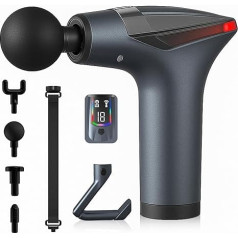 Massagepistole, Massage Gun Percussion Muskel Massagegerät mit Den Griff Verlängern, 12 Geschwindigkeiten & LCD Touchscreen, Leiser Handmassager mit Vibrationsband 4 Köpfen für Körper Entspannung