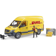 bruder 02671 MB Sprinter DHL ar autovadītāju, ieskaitot režģa kasti ar sūtījumu iepakojumiem - 1:16 Transporta un loģistikas transportlīdzeklis, kas pārvadā paku sūtījumus