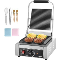 VEVOR komerciālais Panini grils Kontaktgrils 1800 W sviestmaizēm ar steiku, bekonu, Hamburgeru, sviestmaižu veidotājs, preses grils, nerūsējošais tērauds ar rokturi un temperatūras kontroli, 22 x 23 cm sildelements, Panini