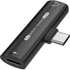 INF USB-C uz 3,5 mm adapteris austiņām un lādētājam ierīcēm ar USB-C sievišķo 2 collu 1 x adapteris austiņām un lādēšanai (melns)