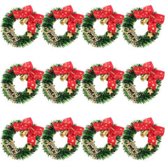 JECOMPRIS 12gab Mini Weihnachtskränze 6,5cm Miniatur Weihnachtskranz mit Schleife Glocke Urlaub Ornamente für Innen Weihnachtsbaum Puppenhaus Dekoration