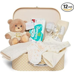 Bērnu dāvanu komplekts, jaundzimušo un kristību dāvanu ideja, mīļa dāvanu kaste ar Teddy, apģērbu, krūšturis, burbuļu vanna, bērnu dāvanas zēniem un meitenēm Cream