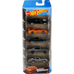 Hot Wheels Fast and Furious Box 5 Models Automobilis Dodge Charger Toyota Supra Mustang Aston Martin - mērogs 1:64 - HND08, daudzkrāsains