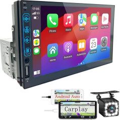 Bluetooth auto radio 1 DIN ar Carplay un Android Car - 7 Pouces HD Ecran Tactile Post Radio Voiture Soutien Lien Miroir iOS/Android/Radio FM/USB/EQ - Auto radio ar atskaņošanas kameru