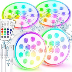 Czemo zemūdens gaisma uzlādējams LED baseina apgaismojums ar magnētu baseina apgaismojums ar tālvadības pulti IP68 LED ūdensizturīgs baseina dīķa akvārija apgaismojumam (daudzkrāsains, 4 gab.)
