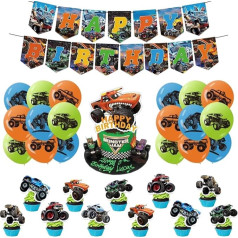 Dzimšanas dienas dekorēšana Monster Jam baloni Dzimšanas diena Monster Truck Bērnu dzimšanas dienas dekorēšana Monster Truck Dzimšanas dienas svinību dekorēšana Monster Truck Garland Dzimšanas diena Monster Truck Cake Topper Dzimšanas diena