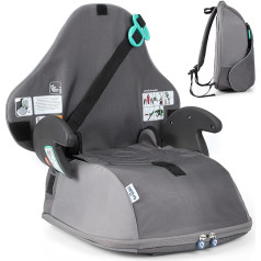Trunki BoostApak 2-in-1 bērnu sēdeklītis un mugursoma (no 6 gadiem) - i-Size bērnu sēdeklītis ar 8 litru ietilpību, rokas bagāžu, bērnu mugursomu un bērnu sēdeklīti automašīnā bērniem (126-150 cm) - pelēks