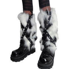 Punk Studded siksniņas kažokādas kāju Warmers sievietēm estētisku tauriņš pūkains zābaki aproces kājas aptver zeķes ziemas apģērbu